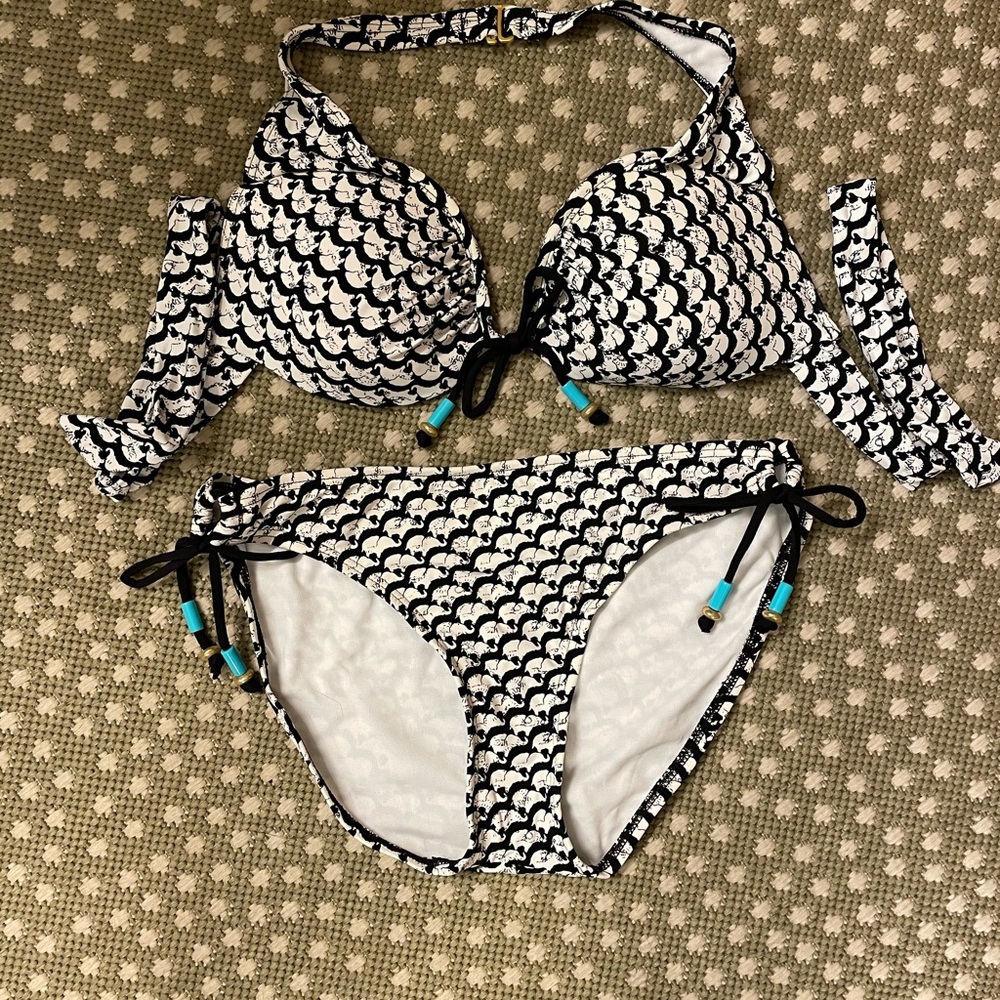 Elephant Print With Turquise Beads Bikini